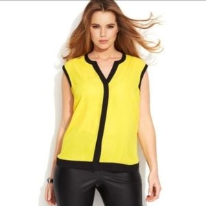 Vince Camuto Sleeveless Colorblock Blouse in Canary Yellow